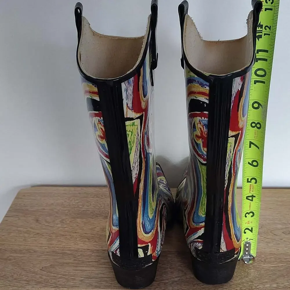 Corkys Sunshine Artist Rodeo Vibrant Multicolor Western Rain Boots Size 11